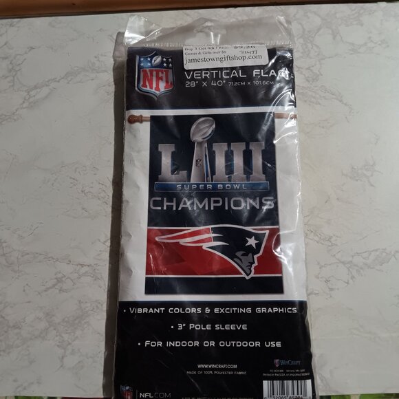 NEW New England Patriots 28x40 Super Bowl LIII Vertical Banner Flag - Picture 2 of 3
